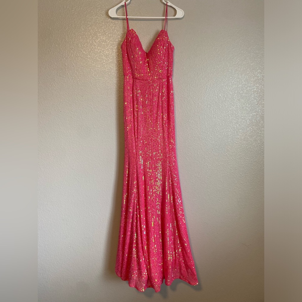 Strapless Sequin Pink Mermaid Prom Dress, US Size: 3